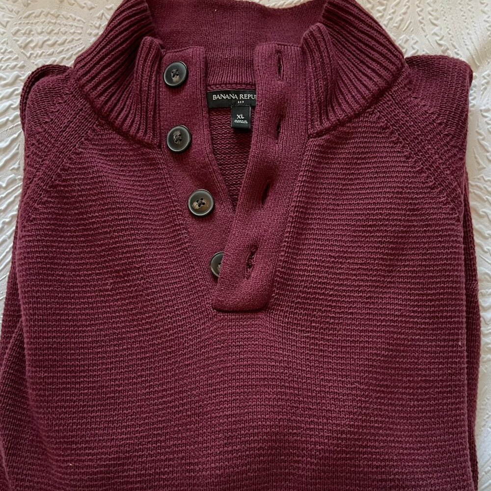Men's Banana Republic Cotton 1/4 Button Red Sweater Size XL Used/Like New